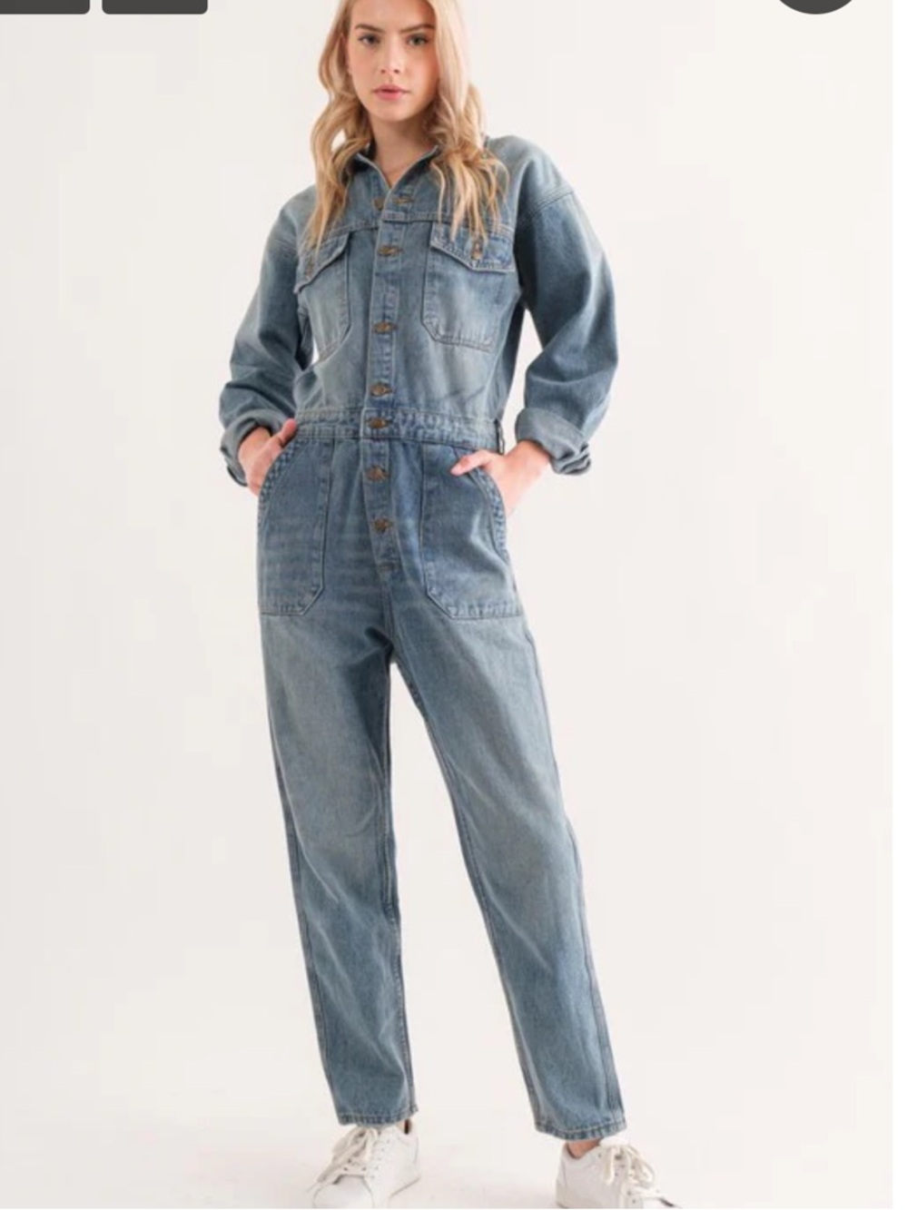 Aaron & Amber Rumi Denim Long Sleeve Jumpsuit Sz Small NWT
